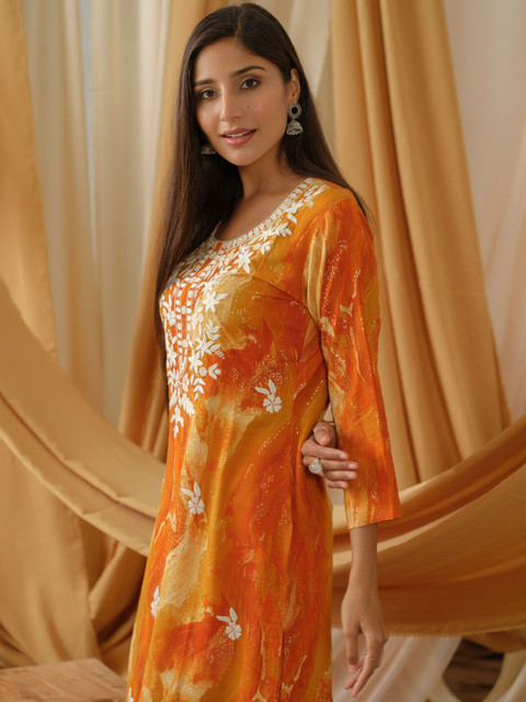 Sangria Abstract Printed Round Neck Straight Kurta - Image 7
