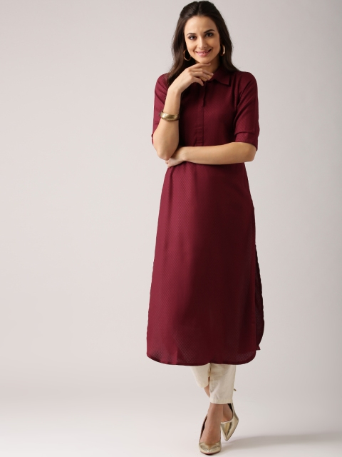 Libas Women Maroon Woven Design Pathani Kurta