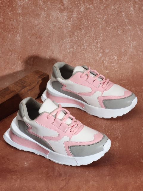 The Roadster Lifestyle Co. Women White & Pink Colourblocked Lightweight Sneakers