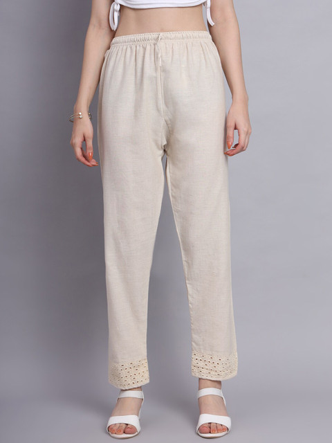 Vastraa Fusion Pure Cotton Lace Hem Design Straight Palazzos