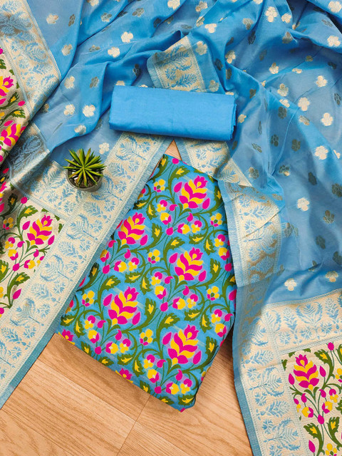 KALINI Ethnic Motifs Woven Design Zari Chanderi Cotton Unstitched Dress Material