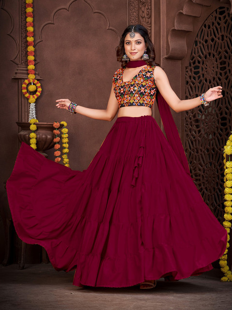 KALINI Embroidered Mirror Work Lehenga Choli With Dupatta - Image 3