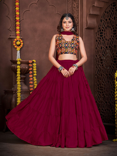 KALINI Embroidered Mirror Work Lehenga Choli With Dupatta - Image 5