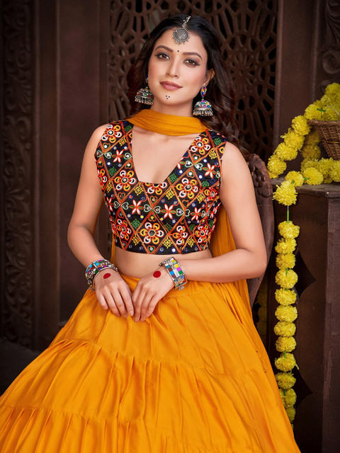 KALINI Embroidered Mirror Work Lehenga Choli With Dupatta - Image 2