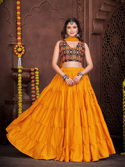 KALINI Embroidered Mirror Work Lehenga Choli With Dupatta - Image 5