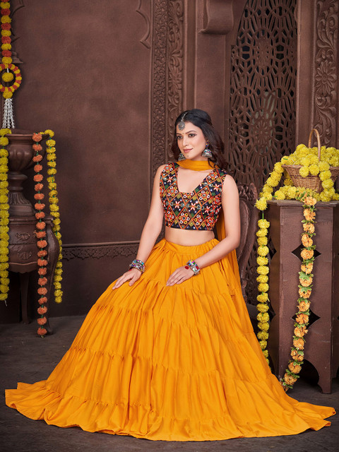 KALINI Embroidered Mirror Work Lehenga Choli With Dupatta - Image 7