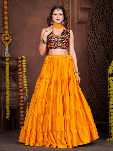 KALINI Embroidered Mirror Work Lehenga Choli With Dupatta