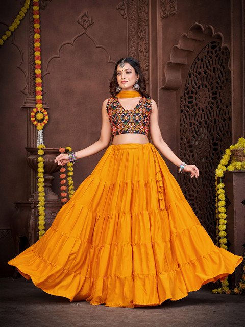 KALINI Embroidered Mirror Work Lehenga Choli With Dupatta - Image 6