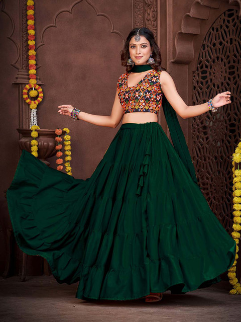 KALINI Embroidered Thread Work Semi-Stitched Lehenga & Unstitched Blouse With Dupatta - Image 3