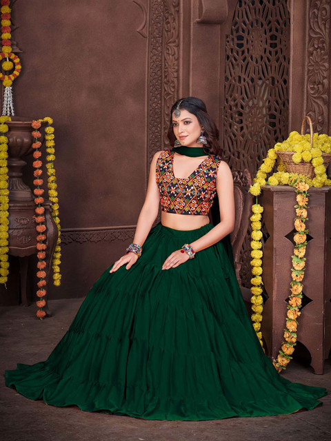 KALINI Embroidered Thread Work Semi-Stitched Lehenga & Unstitched Blouse With Dupatta - Image 7