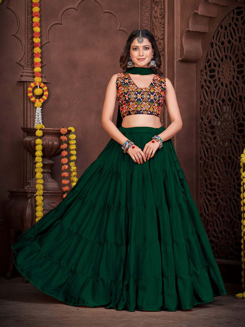 KALINI Embroidered Thread Work Semi-Stitched Lehenga & Unstitched Blouse With Dupatta - Image 5