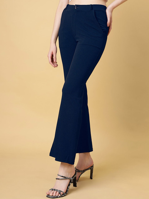 FITHUB Women High-Rise Cotton Bootcut Trousers