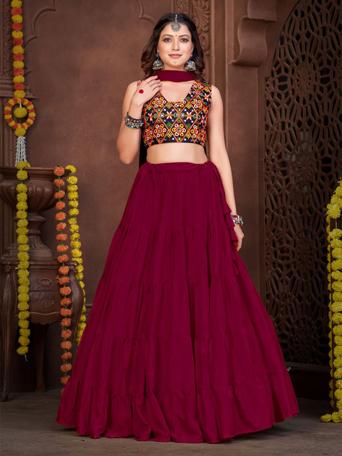 KALINI Embroidered Semi-Stitched Lehenga & Unstitched Blouse With Dupatta