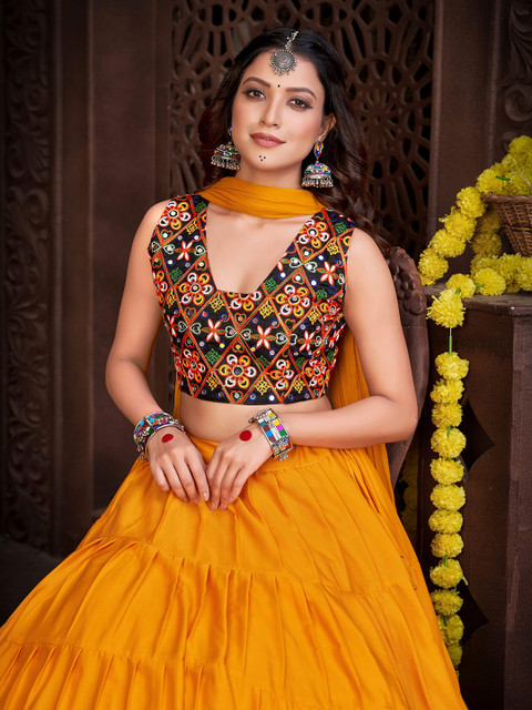 KALINI Embroidered Semi-Stitched Lehenga & Unstitched Blouse With Dupatta - Image 2