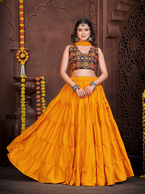KALINI Embroidered Semi-Stitched Lehenga & Unstitched Blouse With Dupatta - Image 6