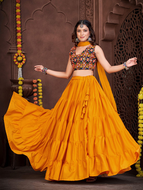 KALINI Embroidered Semi-Stitched Lehenga & Unstitched Blouse With Dupatta - Image 3
