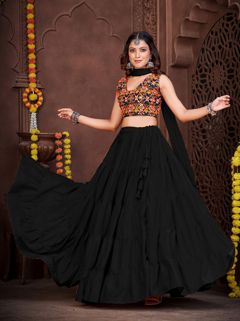 KALINI Embroidered Thread Work Semi-Stitched Lehenga & Unstitched Blouse With Dupatta - Image 3