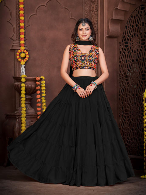 KALINI Embroidered Thread Work Semi-Stitched Lehenga & Unstitched Blouse With Dupatta - Image 6