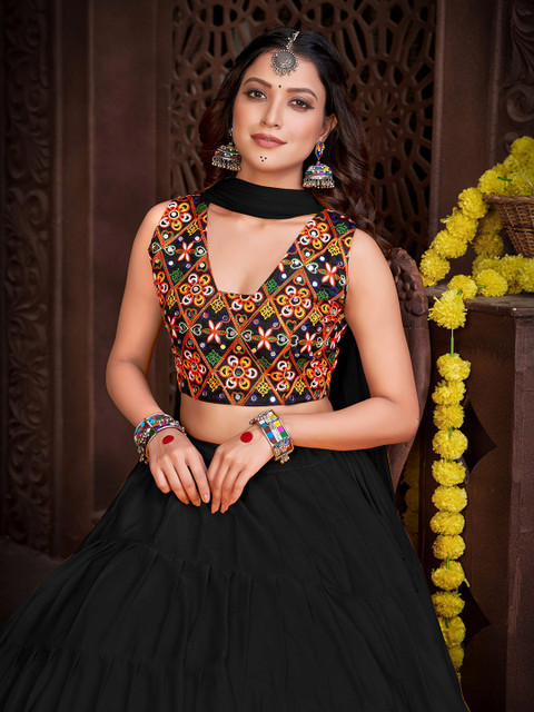 KALINI Embroidered Thread Work Semi-Stitched Lehenga & Unstitched Blouse With Dupatta - Image 2