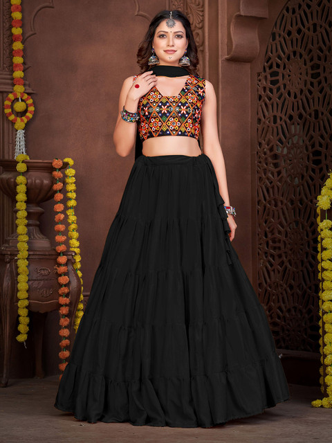 KALINI Embroidered Thread Work Semi-Stitched Lehenga & Unstitched Blouse With Dupatta - Image 5