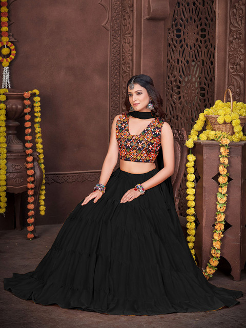 KALINI Embroidered Thread Work Semi-Stitched Lehenga & Unstitched Blouse With Dupatta - Image 7