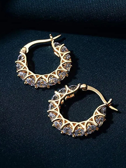 Designs & You Gold Plated American Diamond Studded Circular Hoop Earrings