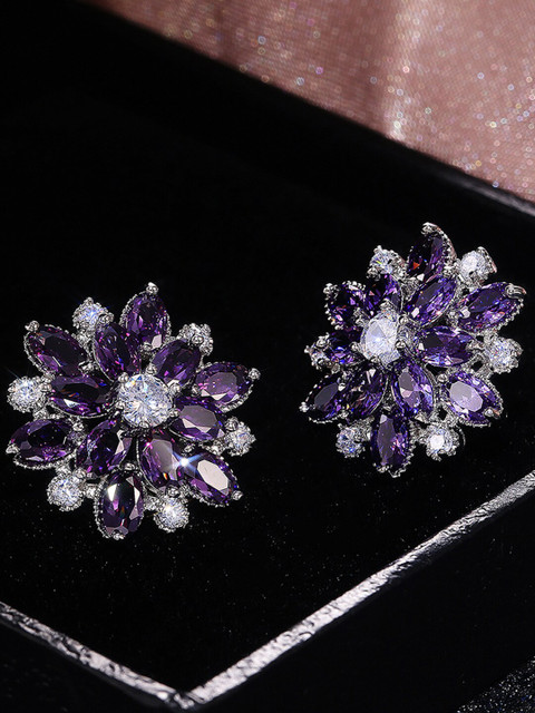 Designs & You Silver Plated American Diamond Floral Studs Earrings