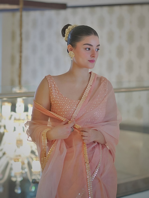 Anouk Sequinned Organza Saree - Image 3