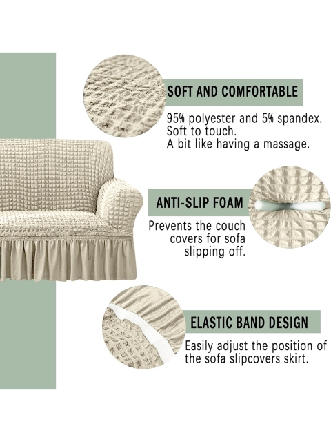 Cortina Beige Self-Design Stretchable 3-Seater Sofa Cover - Image 3