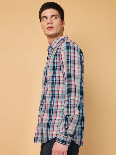 Wrangler Spread Collar Tartan Checked Twill Casual Cotton Shirt - Image 4