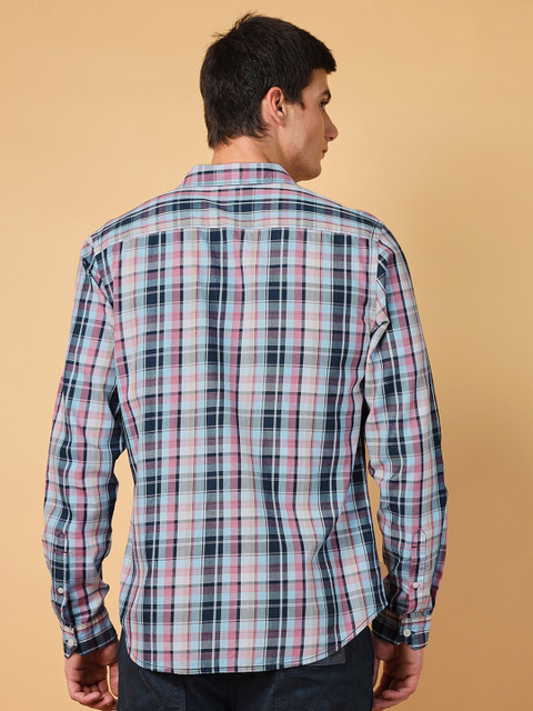 Wrangler Spread Collar Tartan Checked Twill Casual Cotton Shirt - Image 5