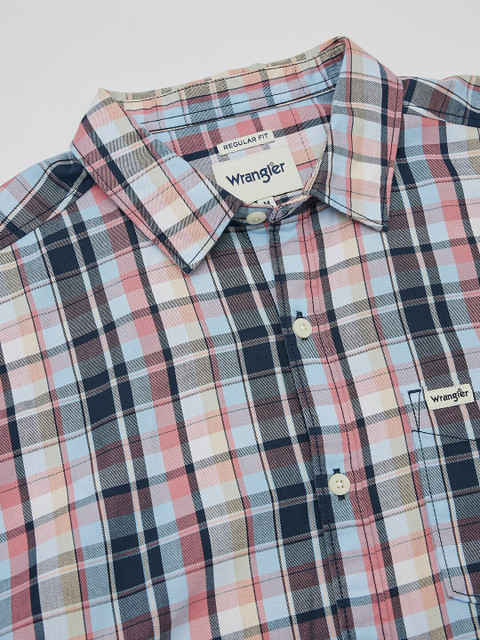 Wrangler Spread Collar Tartan Checked Twill Casual Cotton Shirt - Image 7