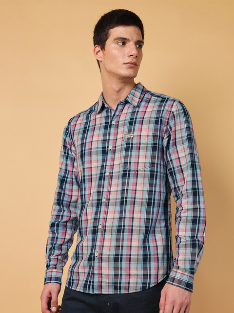 Wrangler Spread Collar Tartan Checked Twill Casual Cotton Shirt - Image 2