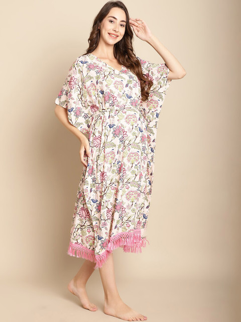 Secret Wish Ethnic Motifs Printed Maternity Kaftan Nightdress - Image 3