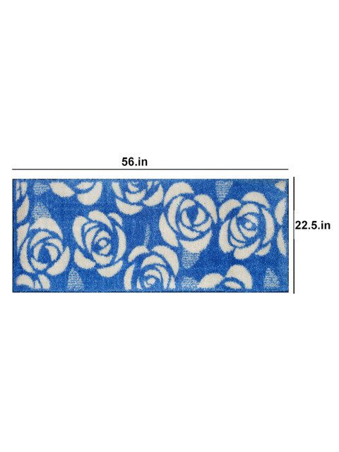 DREAM WEAVERZ Blue & White Floral Bed Side Hand Tufted Floor Runner - Image 6