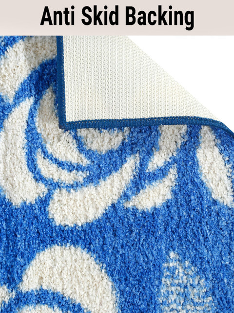 DREAM WEAVERZ Blue & White Floral Bed Side Hand Tufted Floor Runner - Image 3