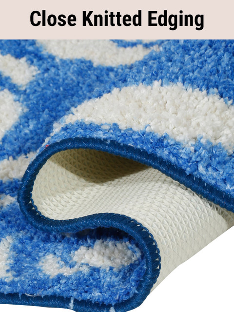 DREAM WEAVERZ Blue & White Floral Bed Side Hand Tufted Floor Runner - Image 4