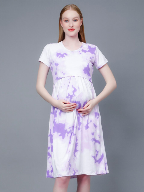 True Shape Tie and Dyed Pleated Maternity A-Line Dress