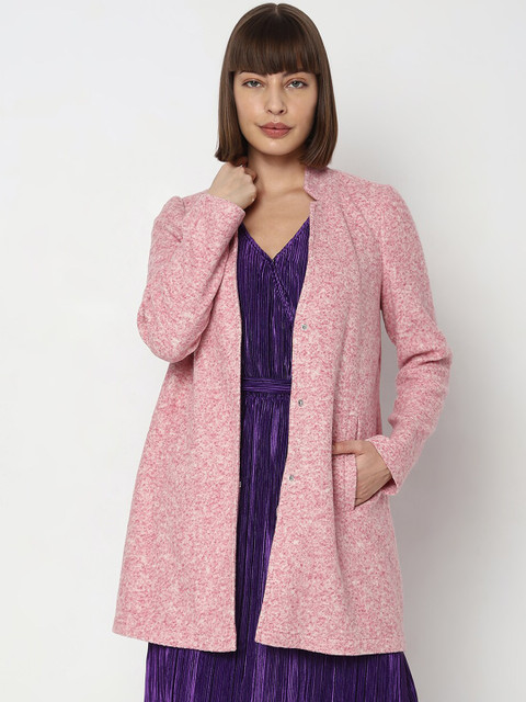 Vero Moda Self Design Mock Collar Longline Overcoat