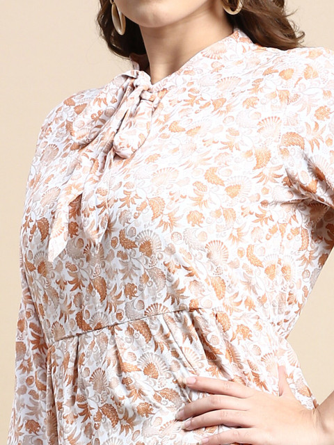 SHOWOFF Plus Floral Printed Tie-Up Neck Georgette Fit & Flare Dress - Image 2