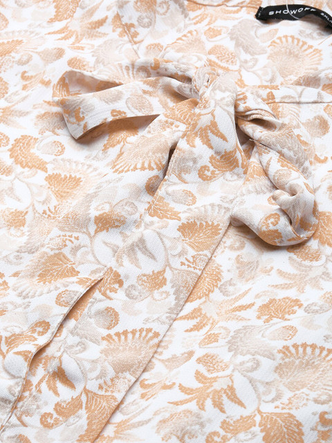 SHOWOFF Plus Floral Printed Tie-Up Neck Georgette Fit & Flare Dress - Image 7