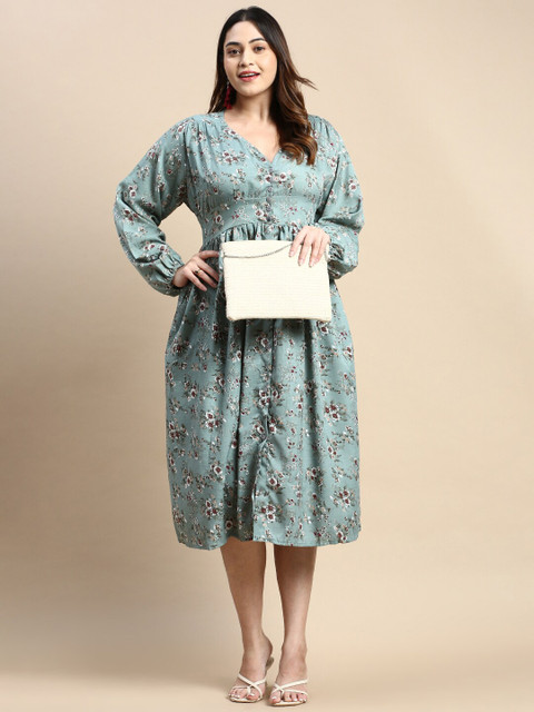 SHOWOFF Plus Floral Printed Georgette Empire Midi Dress - Image 6