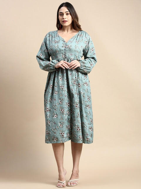 SHOWOFF Plus Floral Printed Georgette Empire Midi Dress - Image 3