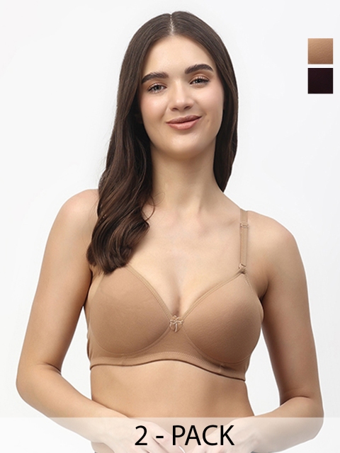 Floret Pack of 2 Seamless Heavily Padded Pushup T-Shirt Bra Molded Cup Multiway Straps