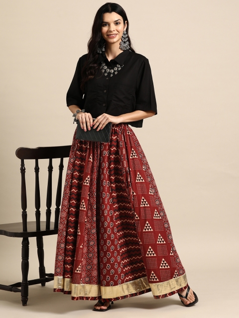Anayna Women Printed A-Line Flared Cotton Maxi Skirt - Image 5
