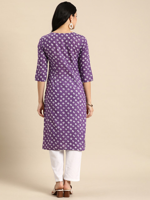 Anouk Women Bandhani Printed Keyhole Neck Gotta Patti Kurta - Image 5