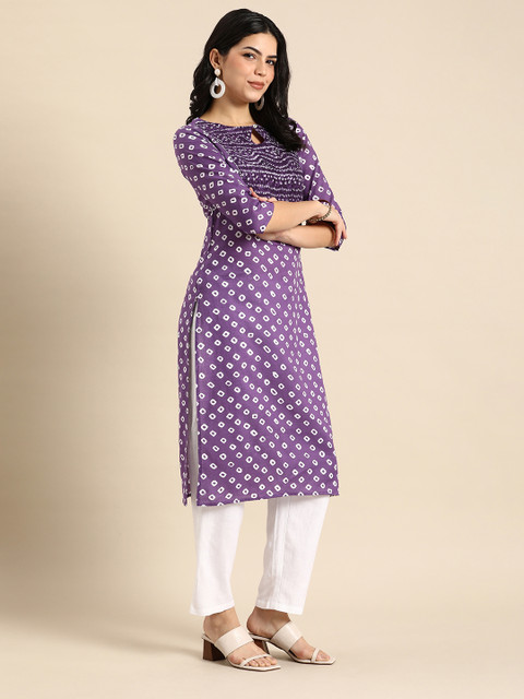 Anouk Women Bandhani Printed Keyhole Neck Gotta Patti Kurta - Image 4