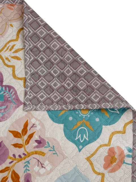 DREAM WEAVERZ Purple & Yellow Printed Double King Quilted Bed Cover With 2 Pillow Covers - Image 6