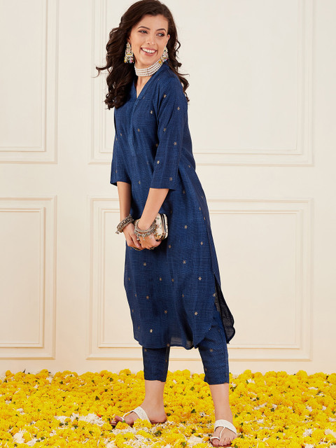 Sangria Ethnic Motifs Printed V-Neck Straight Kurta With Trouser - Image 7