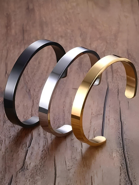 KARISHMA KREATIONS Unisex Set Of 3 Stainless Steel Gold-Plated Kada Bracelet